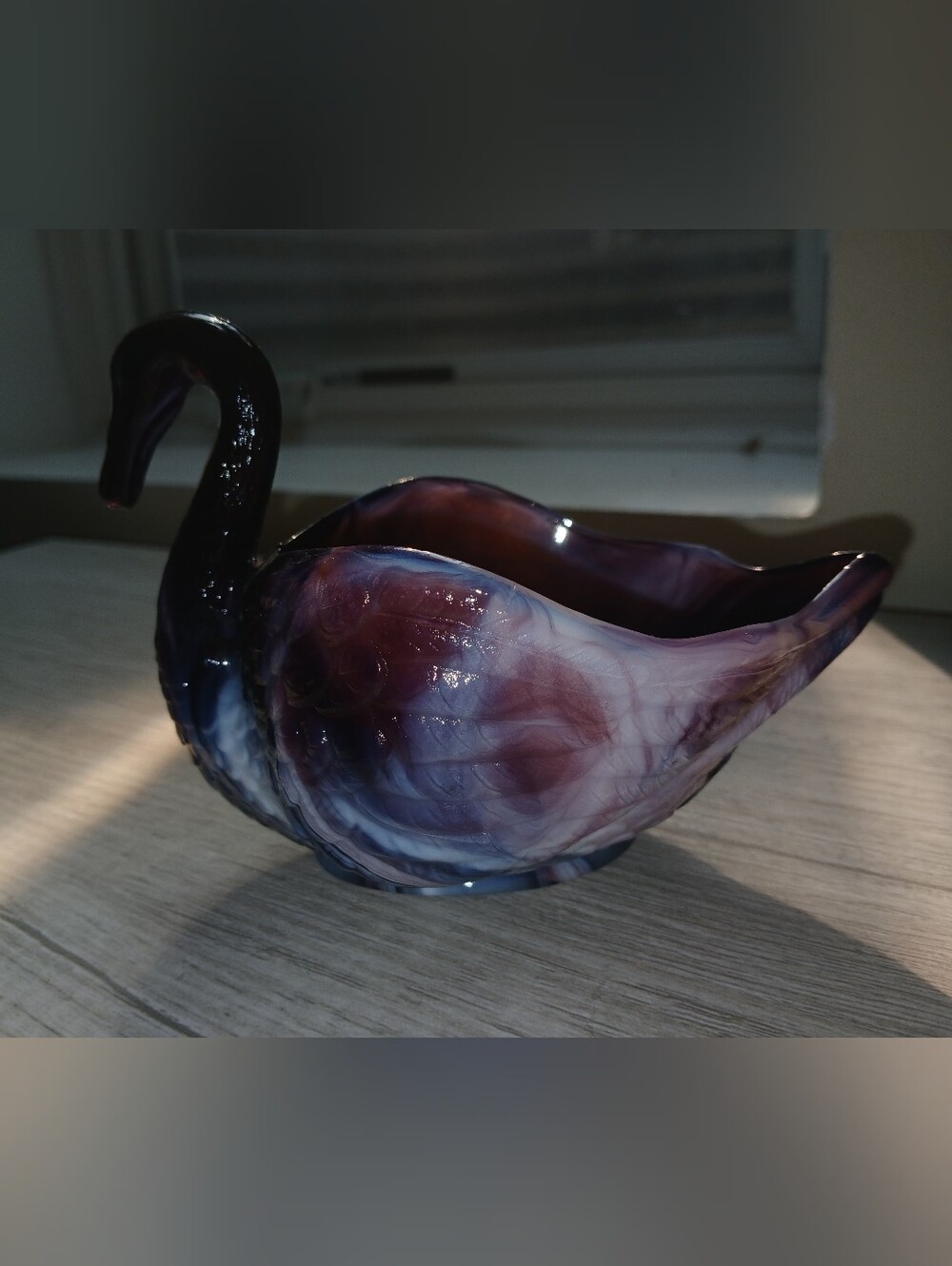 Purple Slag Glass Swan - Picture 5 of 5